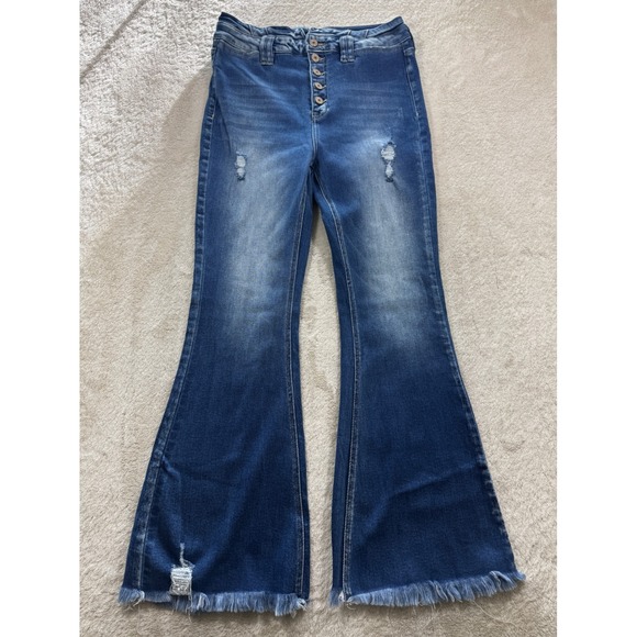 KanCan Denim - KanCan Womens High Rise Distressed Flare Blue Denim Jeans 29 Meas: 30x30
